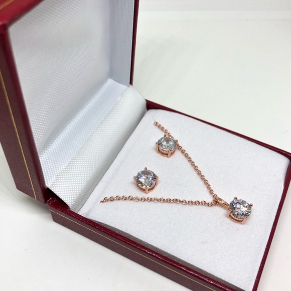 925/14k Rose Gold Lab Grown Simulated Diamond Set - Picture 5 of 11